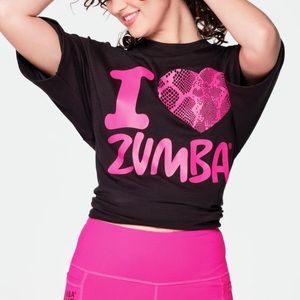 NWT Zumba Kiss “I Heart Zumba” Unisex Black Tee - OS
